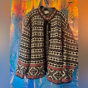 L.L. Bean Black and White Cardigan with Red Accents - Nordic Heritage